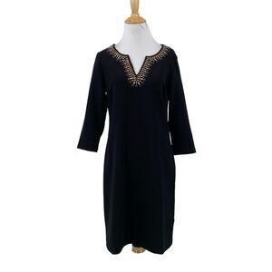 Boston Proper Dress Womens S Small Black Beaded V Neck Bracelet Sleeve Sheath